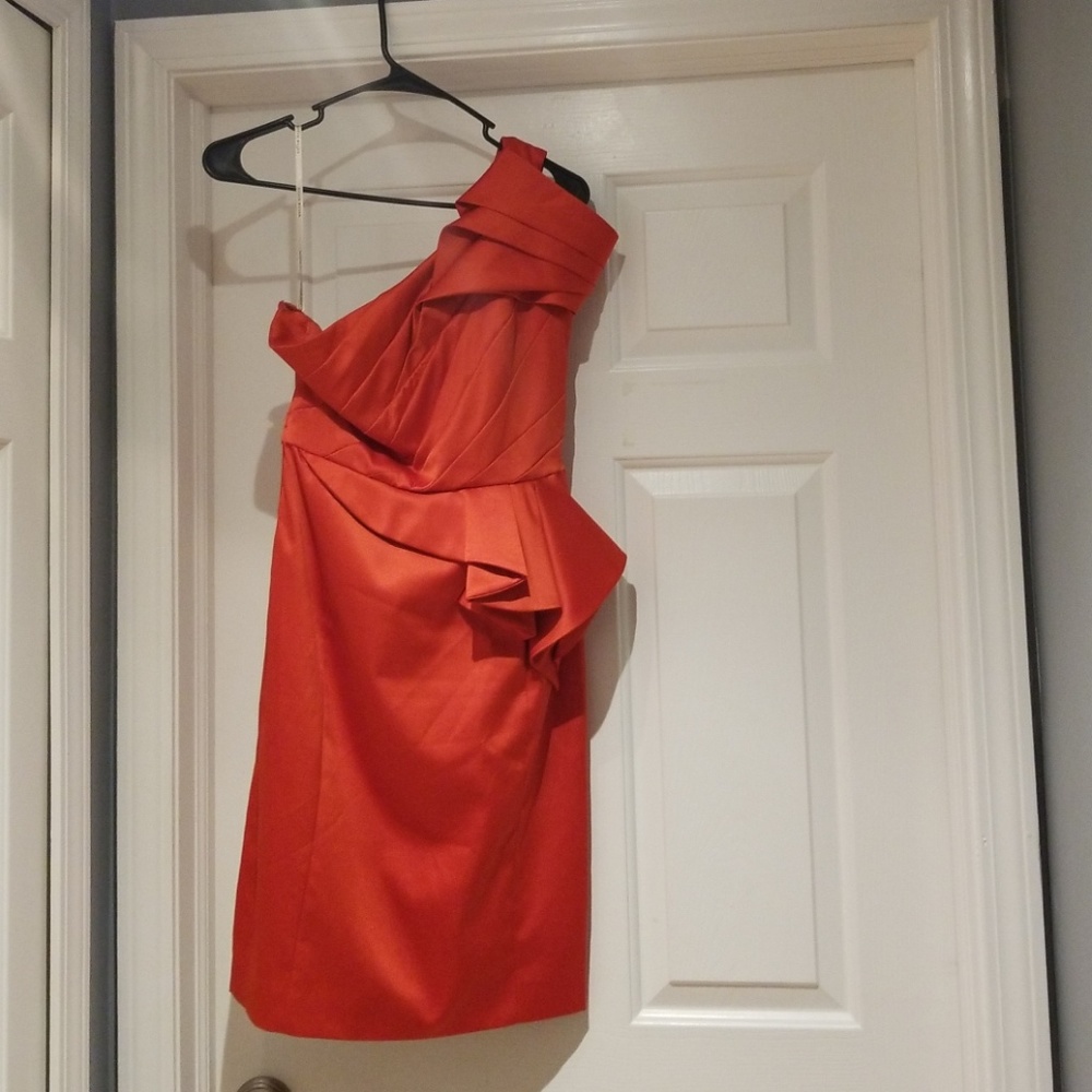 Karen Millen Red Peplum One Shoulder Dress 4 uk10